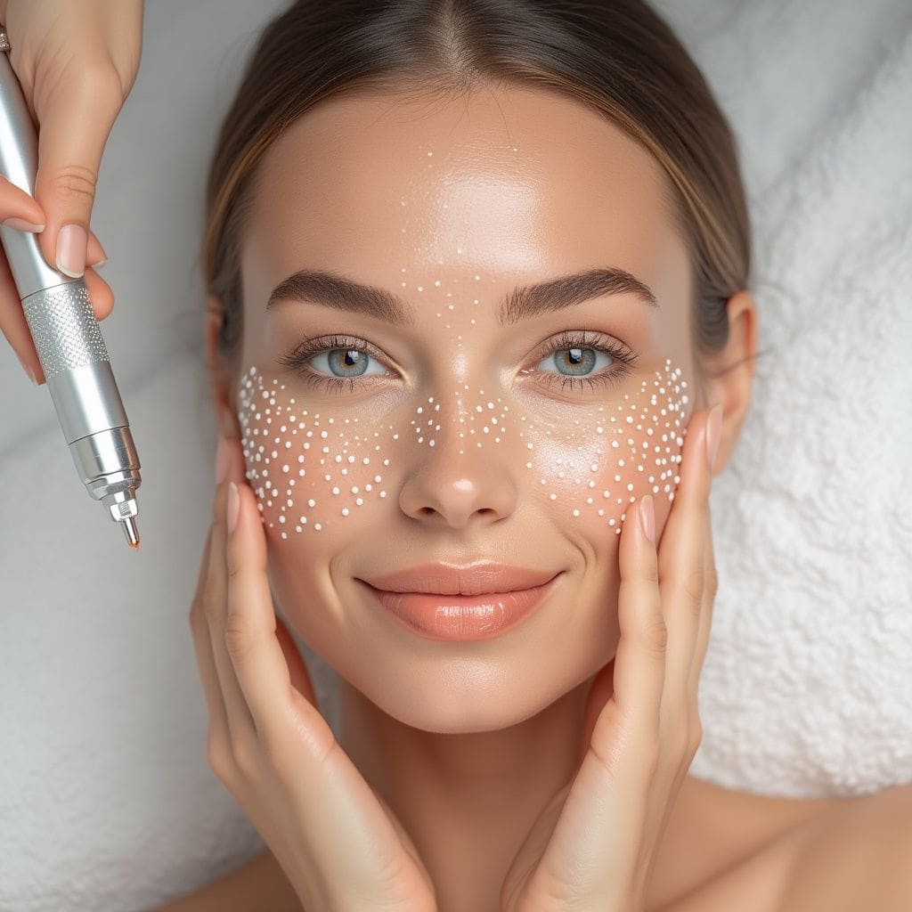 A lady receiving a microneedling procedure,from a skin clinic in Perth.